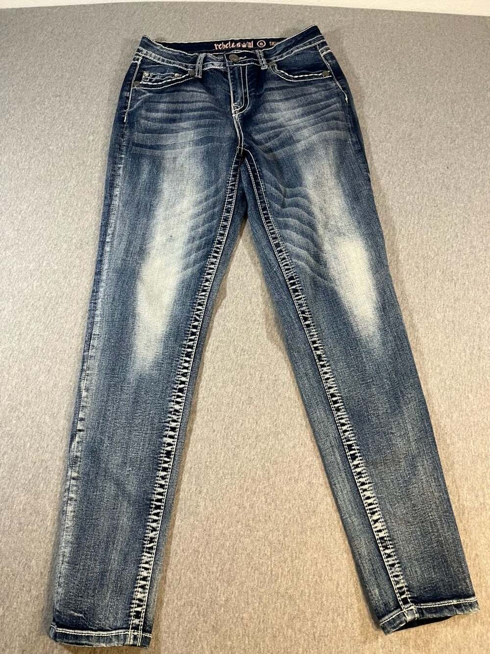 Rebel & Soul Skinny Jeans Dark Wash with Embellished Pockets Size 8 (28x30)